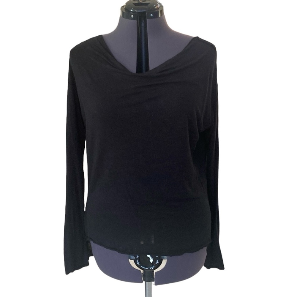 BCBGMAXAZRIA Black Sz M China Rayon/Lyocell Hand Wash Cold Long Sleeve Boat Neck
